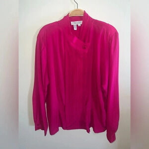 Vintage Laura & Jayne Collection‎ Bright Pink Pleated Blouse 100% Silk Barbie